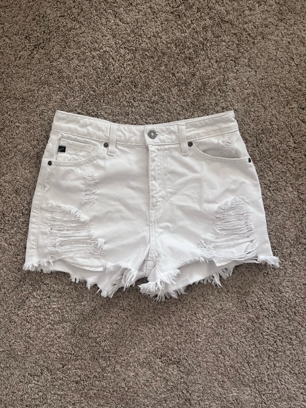 Distressed White Denim Mid-Rise Shorts